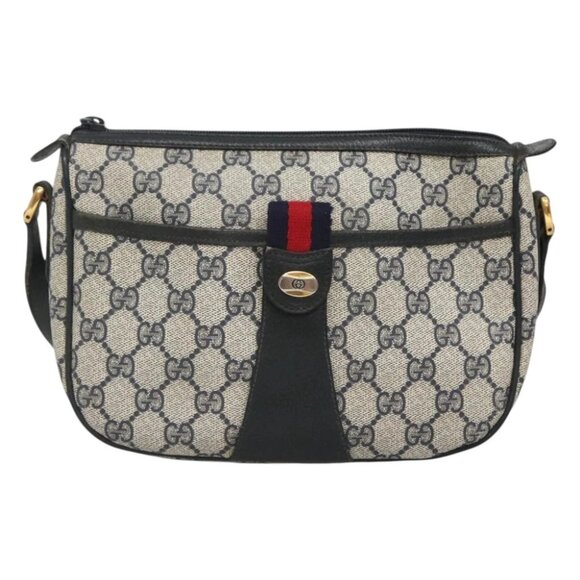 GUCCI GG Supreme Sherry Line Shoulder Bag PVC Navy Gold 89 02 032 Auth - Picture 1 of 13